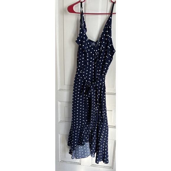 Womens Polka Dot Ruffle 3x Maxi Dress Blue/White Spaghetti Strap Summer - Picture 1 of 7